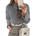 Damen modischer Strickpullover mit eleganten Zopfmustern und leichtem Rollkragen R&B
