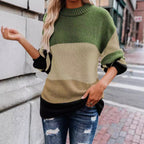 Damen lässiger Strickpullover mit modischem Farbblockdesign R&B