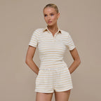 Damen gestreiftes Schlafset mit Poloshirt und Shorts R&B
