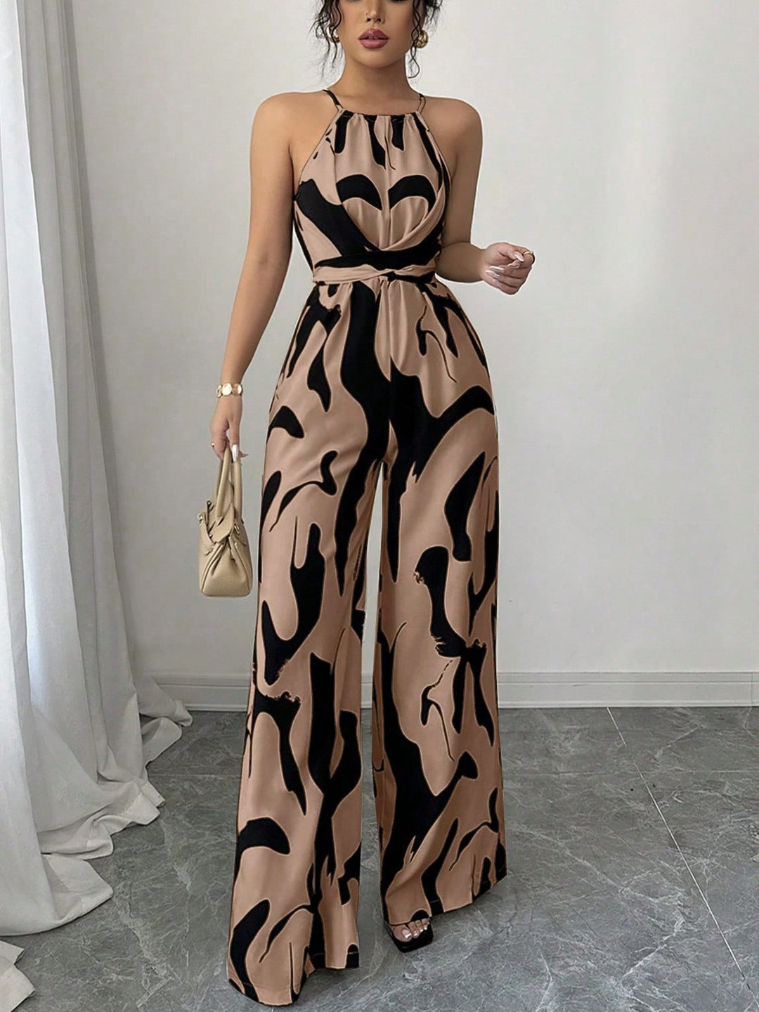 Damen Modischer Jumpsuit mit Spaghettiträgern und weitem Bein R&B