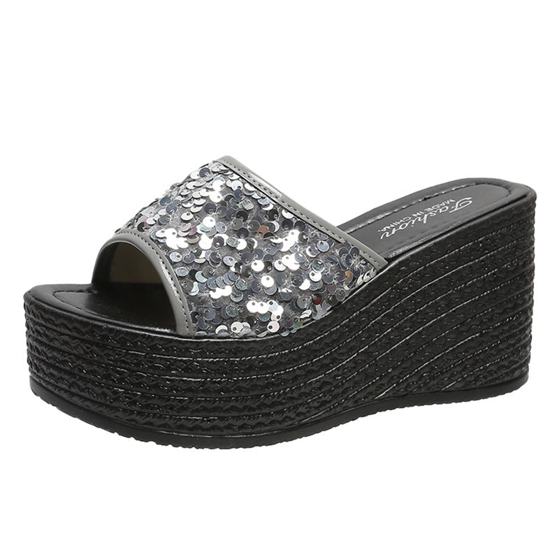 Damen Glitzernde Plateau-Sandalen mit offener Zehenpartie und hohem Absatz R&B