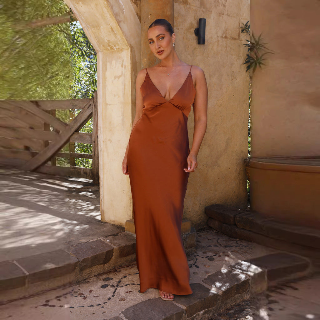 Damen Elegantes und Figurbetontes Abendkleid mit Tiefem V-Ausschnitt und Schmalem Schnitt R&B