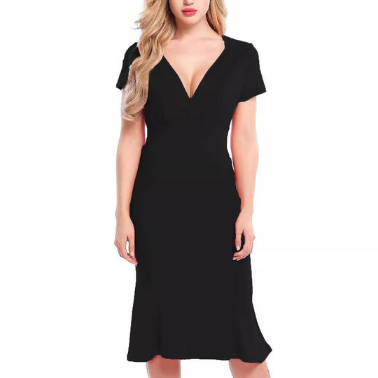 Damen Elegantes Wickelkleid mit tiefem V-Ausschnitt und formschmeichelndem Schnitt R&B