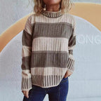 Damen lässiger Strickpullover mit modernem Streifenmuster und warmem Material R&B