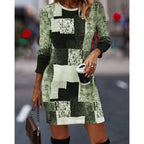 Damen Strickkleid mit modernem geometrischen Muster und langen Ärmeln R&B