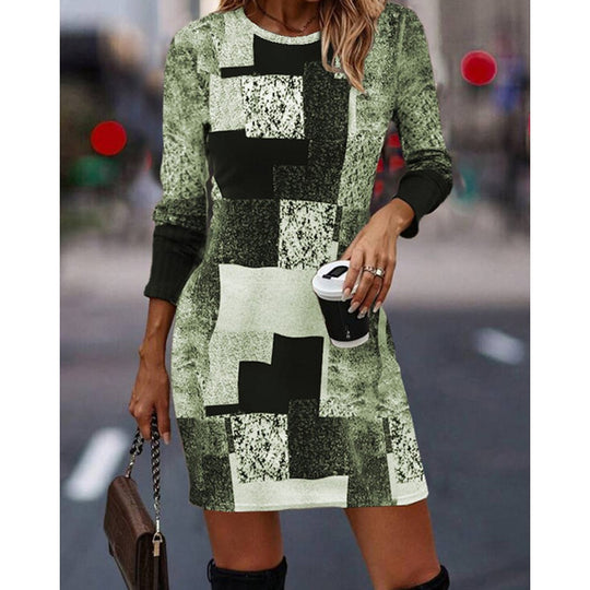 Damen Strickkleid mit modernem geometrischen Muster und langen Ärmeln R&B