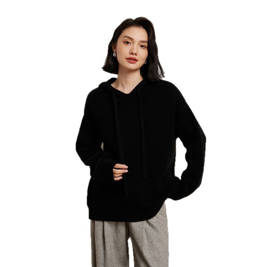 Damen lässiger Strickpullover mit Kapuze und fein strukturierter Oberfläche R&B