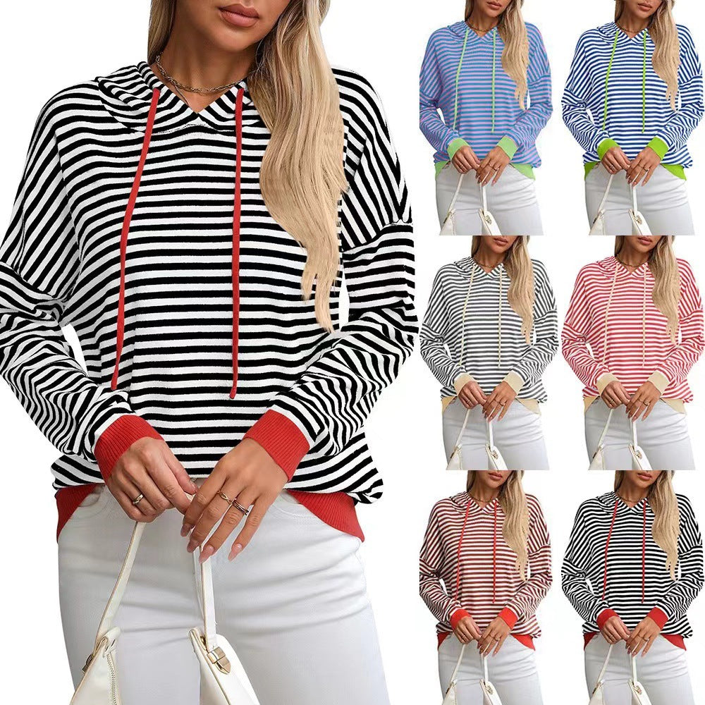 Damen lässiger Kapuzenpullover mit buntem Streifenmuster R&B