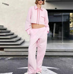 Damen modisches zweiteiliges Set mit Crop-Top und weiten Hosen R&B