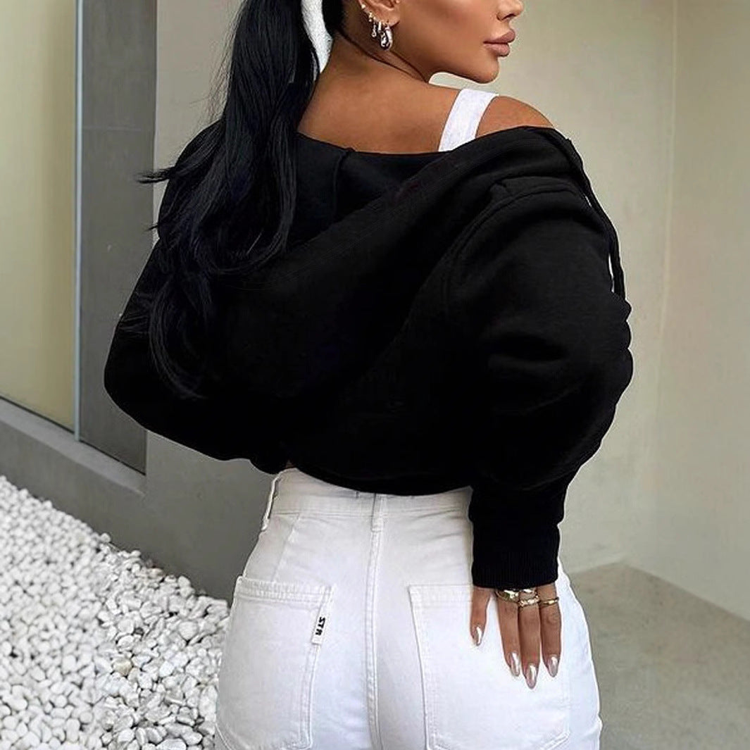 Damen cropped Sweatjacke mit Reißverschluss R&B
