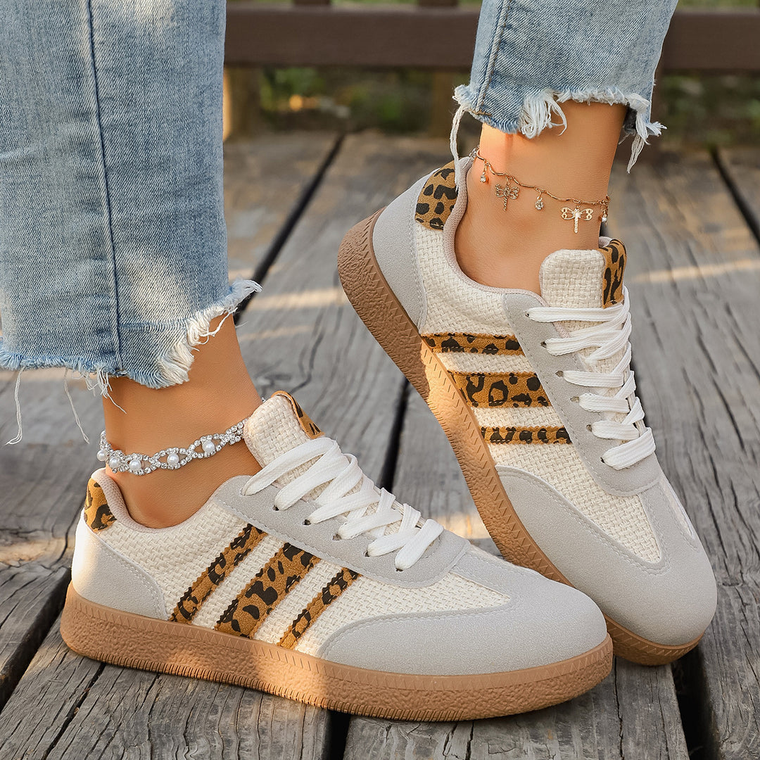 Damen Sneakers mit modischem Leopardenmuster und atmungsaktiver Obermaterialstruktur R&B