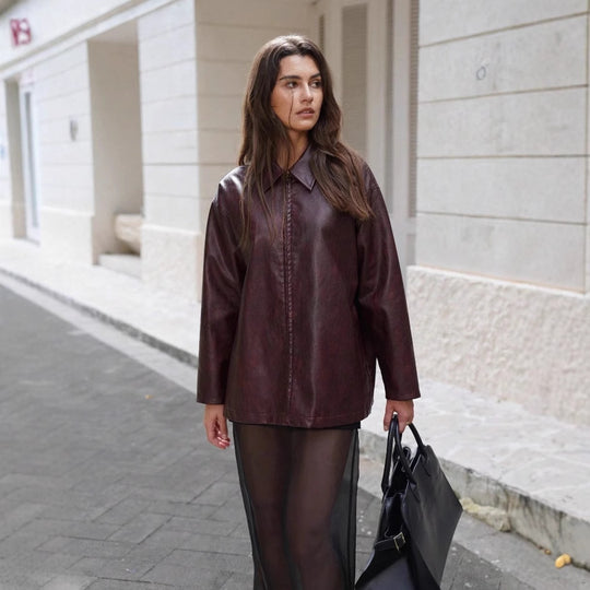 Damen lässige Kunstlederjacke mit strukturiertem Design R&B