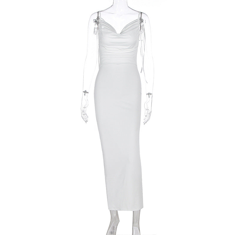 Damen Elegantes Maxikleid mit gerafftem Oberteil und verstellbaren Trägern R&B