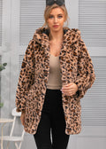 Damen kuschelige Oversized-Jacke mit elegantem Leopardenmuster R&B