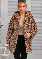 Damen kuschelige Oversized-Jacke mit elegantem Leopardenmuster R&B
