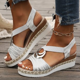 Damen elegante Hochsommer-Pantoletten mit glänzendem Akzent R&B