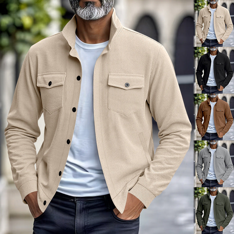 Herren lässige Oberhemdjacke mit funktionalen Taschen und strukturiertem Design R&B