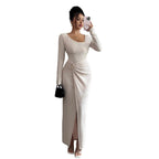 Damen nan figurbetontes Maxikleid aus geripptem Strick mit Wickeldetail und Schlitz R&B