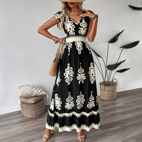 Damen Elegantes Maxikleid mit faszinierendem Musterdruck R&B