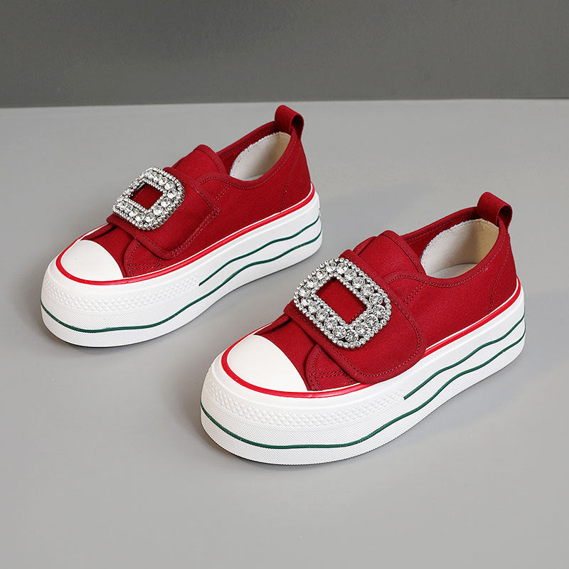 Damen modische Plateau Sneakers mit funkelnedem Schnallenakzent R&B