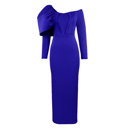 Damen Maxikleid mit schulterfreiem Schnitt und voluminösen Puffärmeln R&B