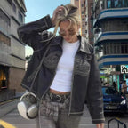 Damen modische Jacke mit trendigen Stickdetails und lässigem Schnitt R&B