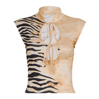 Damen Figurbetontes Kurzarm-Oberteil mit Halterneck und asymmetrischem Design R&B