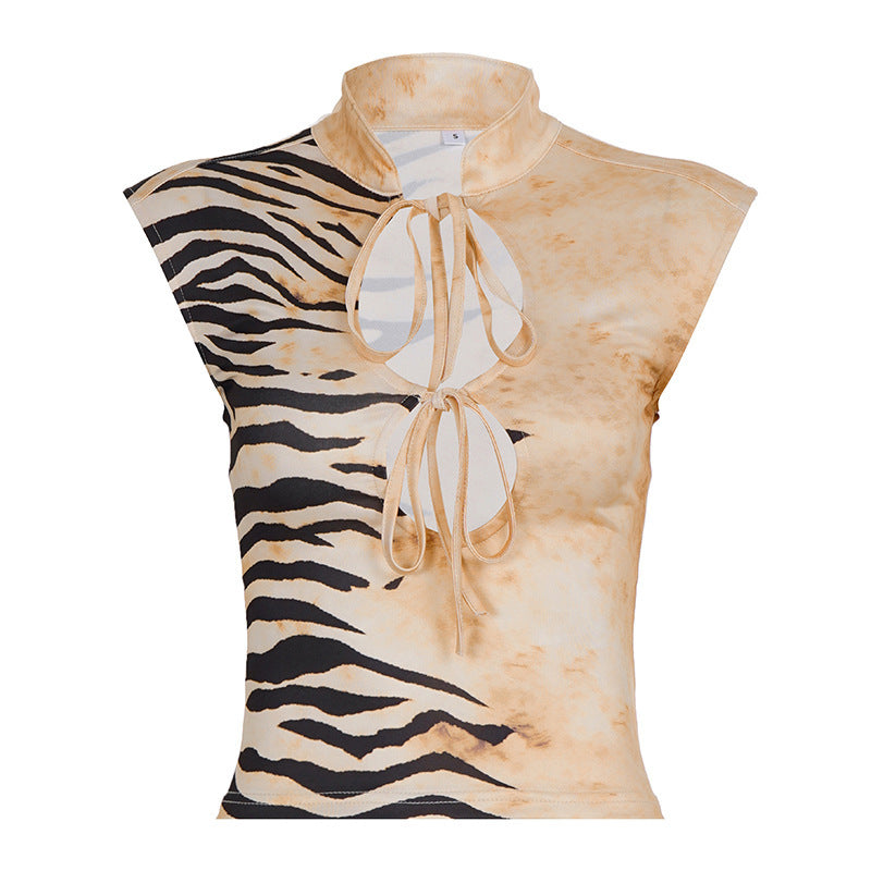 Damen Figurbetontes Kurzarm-Oberteil mit Halterneck und asymmetrischem Design R&B