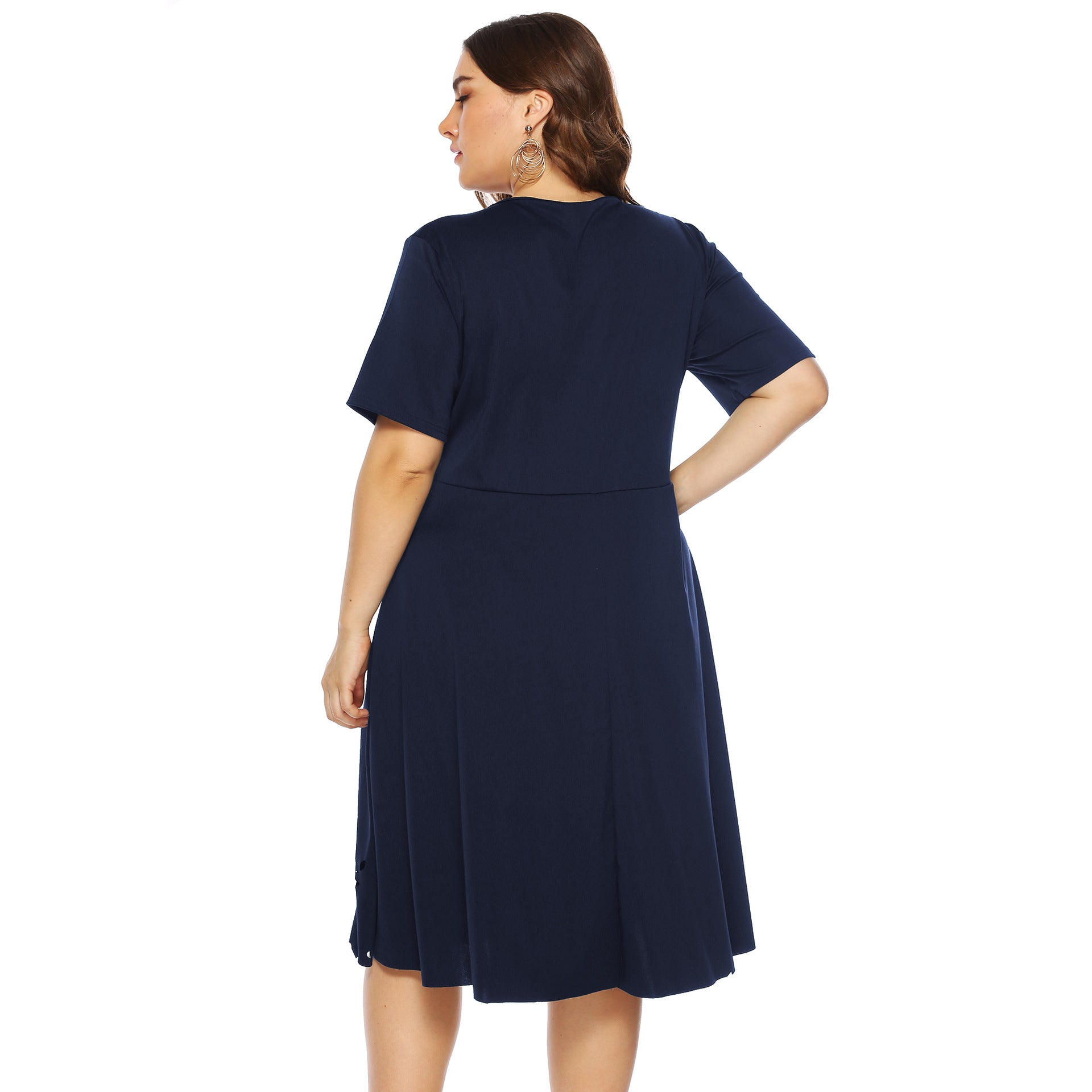 Damen elegantes Kleid mit Ausschnitt und Rüschensaum R&B