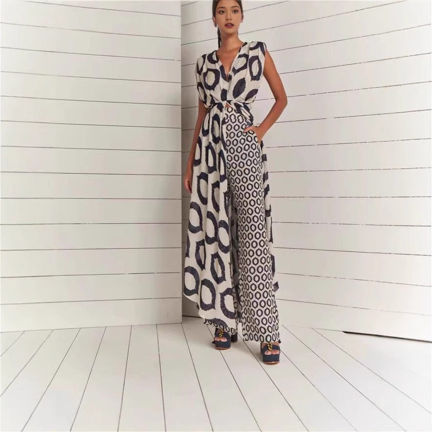 Damen Maxikleid mit modernem Kreismuster von R&B