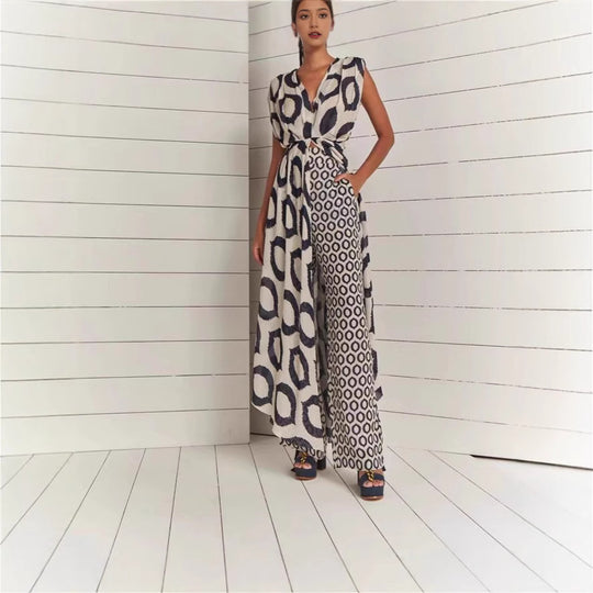 Damen Maxikleid mit modernem Kreismuster von R&B