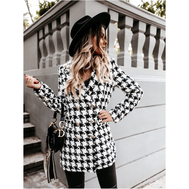 Damen Doppelreihige Karierte Blazerjacke R&B