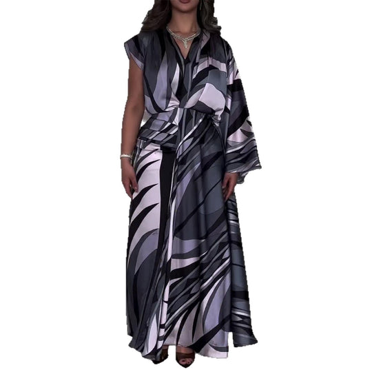 Damen Maxikleid mit innovativem Wickeldesign und schwingendem Saum R&B