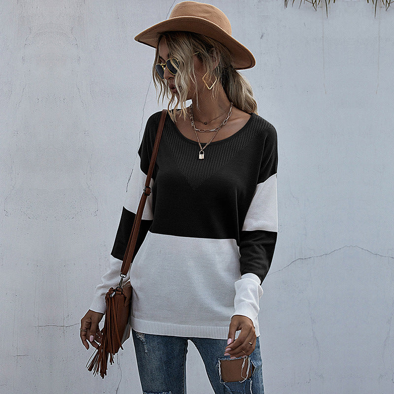 Damen lässiger V-Pullover mit modischem Netzdesign R&B