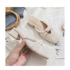 Damen Elegante Mules mit modischem Perlenverzierung und kreativen Schleifen R&B