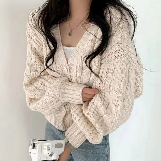 Damen Grobstrickcardigan mit voluminösen Ärmeln und strukturierter Oberfläche R&B