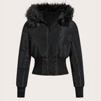 Damen kuschelige Kapuzenjacke mit abnehmbarem Kunstfell R&B