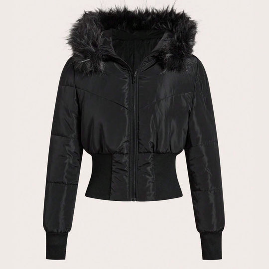 Damen kuschelige Kapuzenjacke mit abnehmbarem Kunstfell R&B