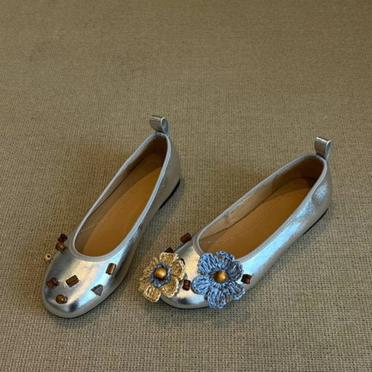 Damen Ballerinas mit floralem Dekor und schimmernder Oberfläche R&B