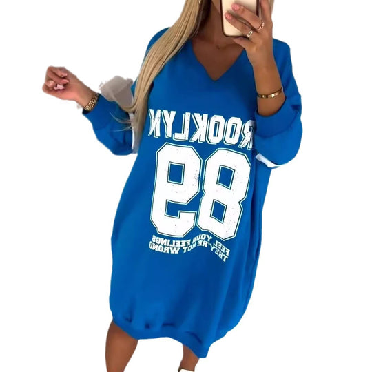 Damen lässiges oversized Sportkleid mit V-Ausschnitt und kontrastierenden Ärmeln R&B