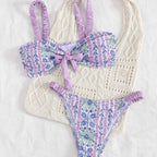 Damen Bandeau-Bikini mit floralem Design und verspielten Rüschen R&B