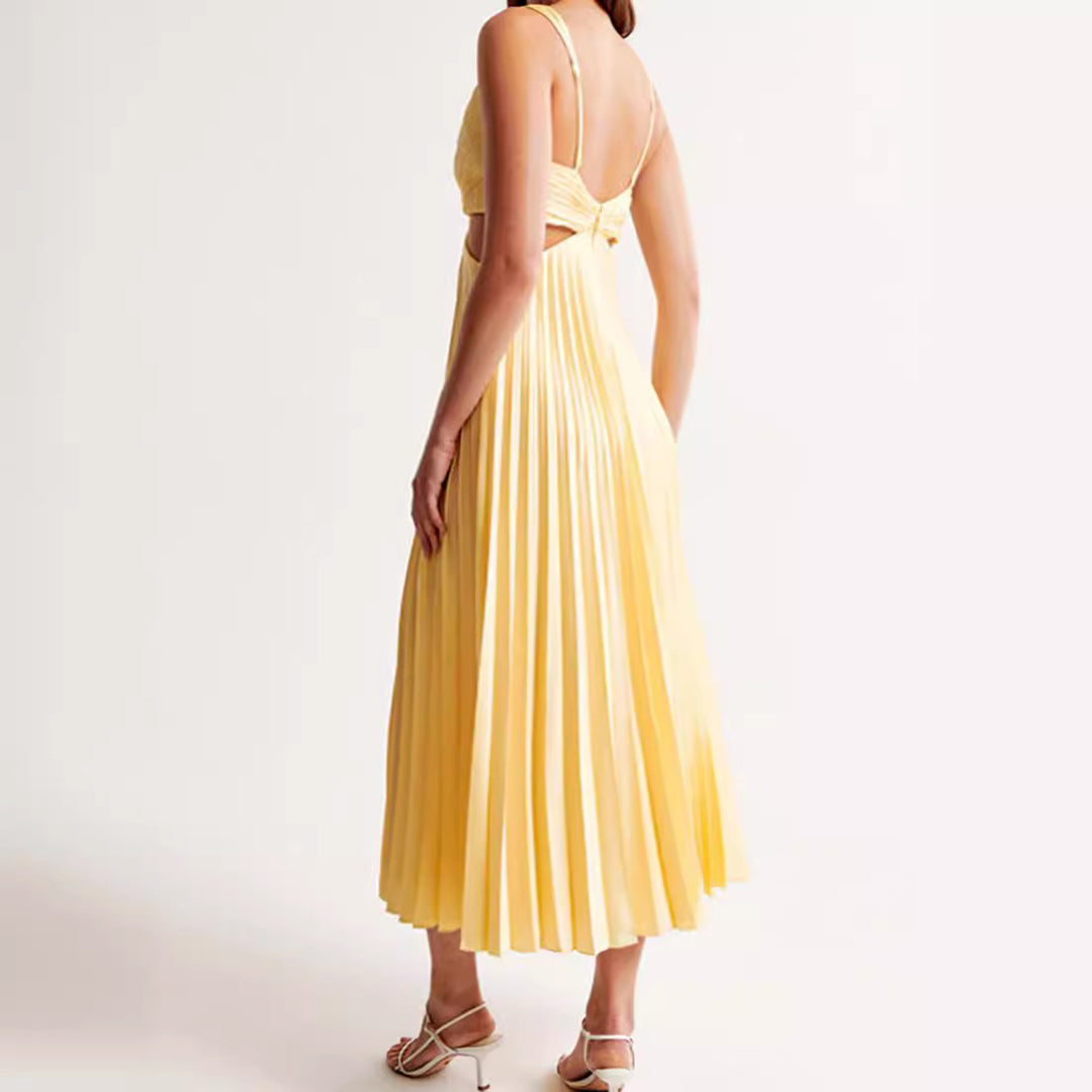 Damen nan plissiertes Midikleid mit gedrehter Bustierpartie und seitlichen Cut-Outs R&B