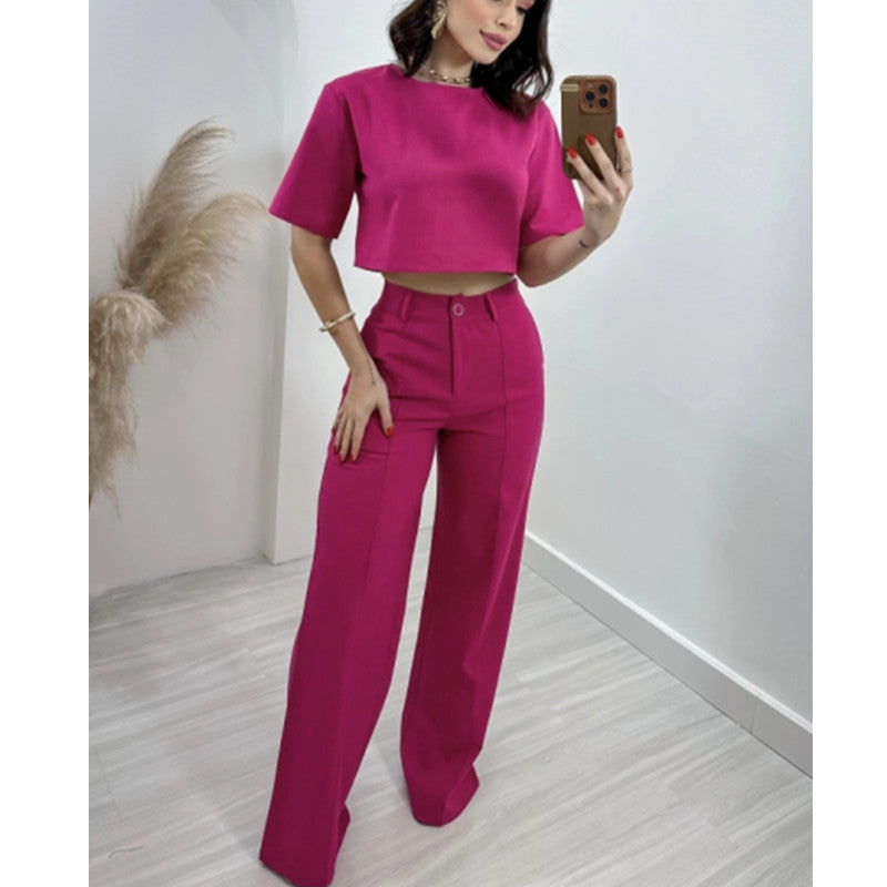Damen Modisches Crop-Top mit weiter Hose R&B