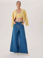 Damen Weit geschnittene Denim-Hose mit hohem Bund und modernen Akzenten R&B