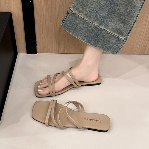 Damen flache Riemchen-Sandalen mit quadratischer Spitze R&B