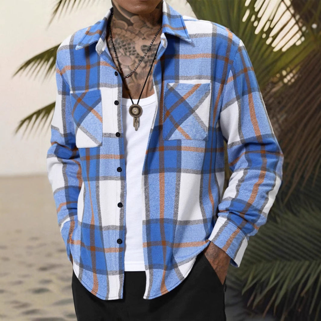 Herren Lässige Flanell Hemdjacke mit Karomuster und Brusttasche R&B