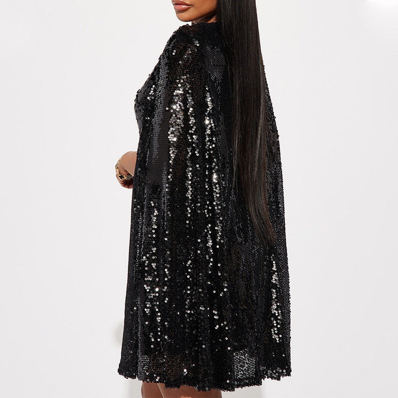 Damen Festliches Paillettenkleid mit capa-ähnlichem Design und elegantem Schnitt R&B