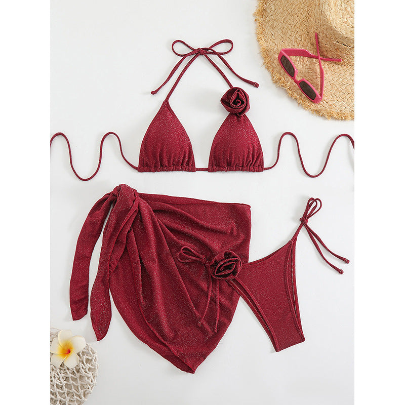 Damen Glitzernder Triangel-Bikini mit elegantem Wickelrock R&B