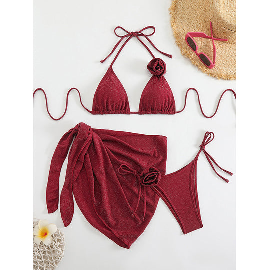Damen Glitzernder Triangel-Bikini mit elegantem Wickelrock R&B