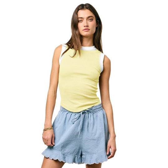 Damen Ripp-Top mit Kontrastdetails und figurbetontem Schnitt R&B
